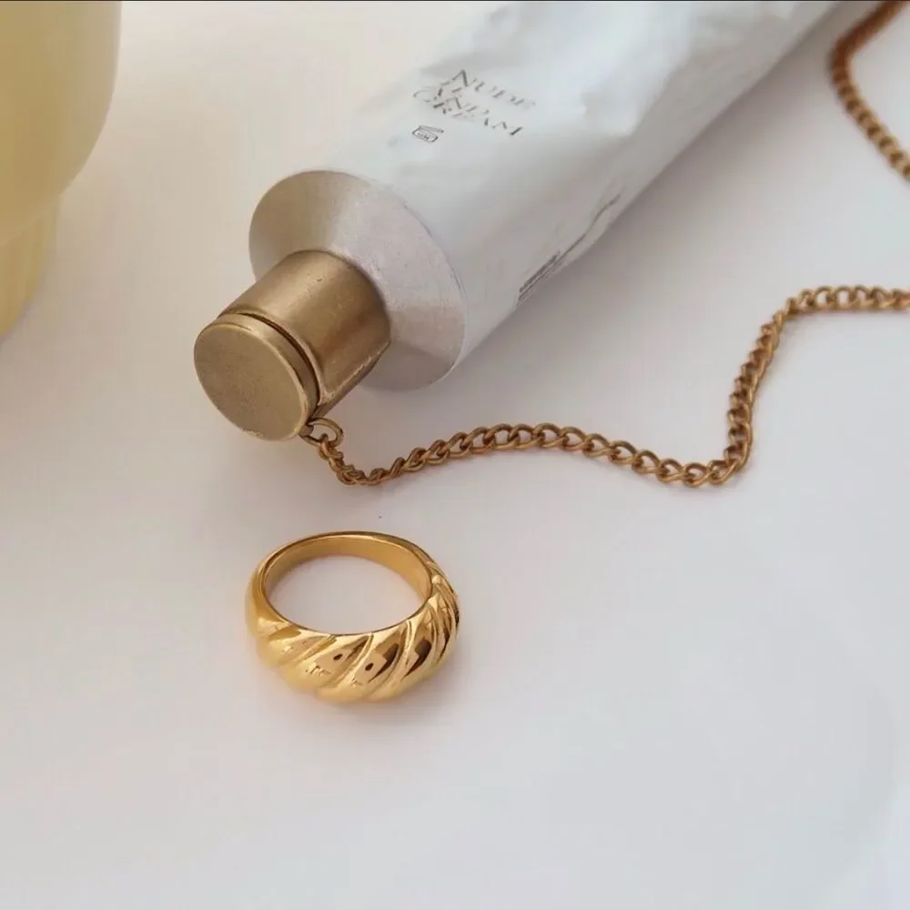 18K Gold Plated Croissant Statement Ring Chunky Band